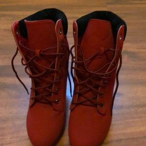 Red heeled boots (never worn)